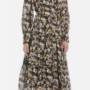 ANTONIO MELANI White and Cream Tiered Ruffled Long Sleeve A-line Dress